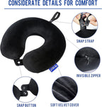 Fabuday Memory Foam Travel Pillows for Airplanes - Neck Pillow for Traveling with Attachable Snap Strap Soft Washable Cover, Flight Pillow for Sleeping, Car, Home, Office, Black
