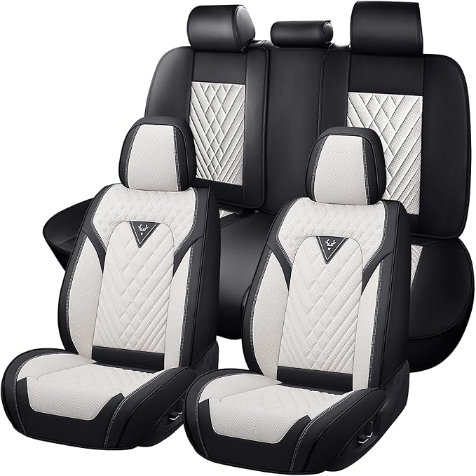 Truck Seat Covers for GMC Sierra 2500 2007-2026, Waterproof Premium Leather Full Coverage Car Seat Cover, Muscle Sport Style Auto Interior Seat Cover Sets (Full Set/Black White)