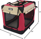 EliteField 4-Door Folding Soft Dog Crate with Curtains, Carrying Bag and Fleece Bed (2 Year Warranty), Indoor & Outdoor Pet Home (20" L x 14" W x 14" H, Red+Beige)