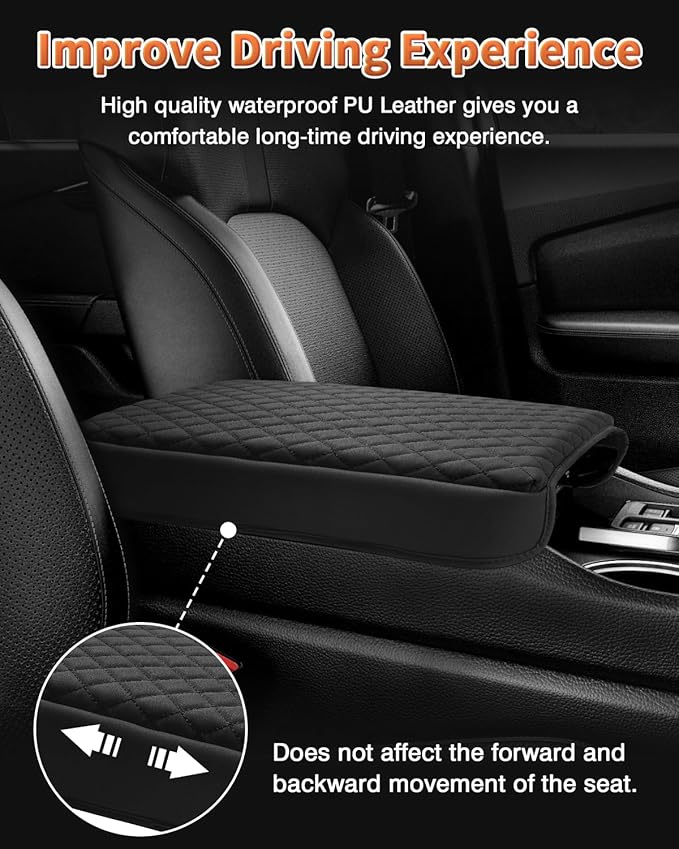 Shademax Center Console Cover for Honda Pilot 2023-2026, 2024 2025 2026 Ridgeline/Passport Accessories Armrest Cover Cushion Pad Car Arm Rest Console Box Lid Cover Protector PU Leather Black