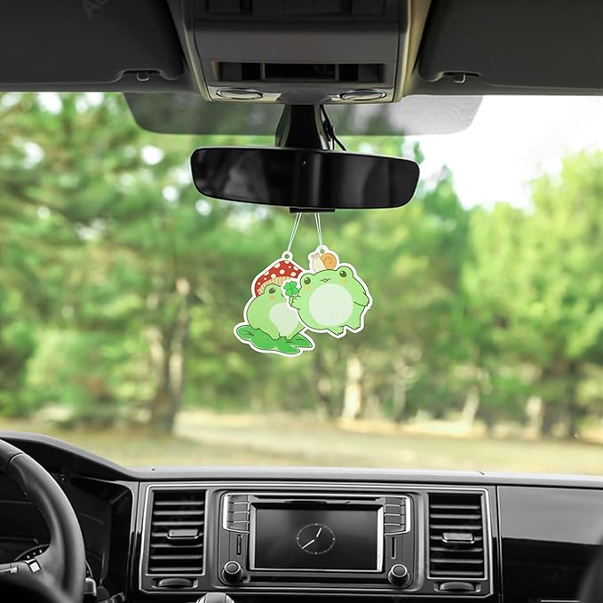 ANGOLIO Spring Frogs Car Air Freshener - Cartoon Frogs Pattern Spring Party for Boy and Girls Long Lasting Little Scented Hanging Funny Air Accessories Fresheners for Car Rearview Mirror