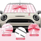 Car Windshield Sun Shade, Cute Bow Sun Visor - Wear-Resistant Black Tape, Foldable 59'x27.5'/63''x31.5''