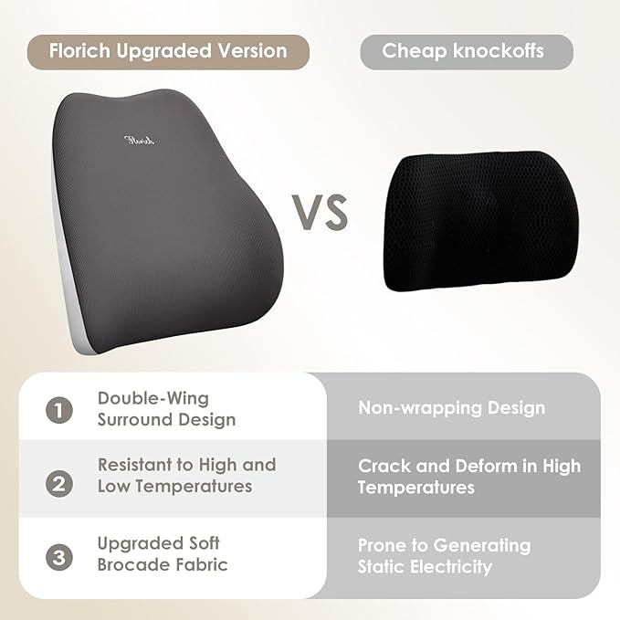FLORICH Large Car Seat Cushion and Lumbar Support Pillow, Ergonomic Memory Foam Driving Seat Cushion for Back & Sciatica Pain Relief, Non-Slip Washable Seat Cushion for Car, Driver, Office-Gray