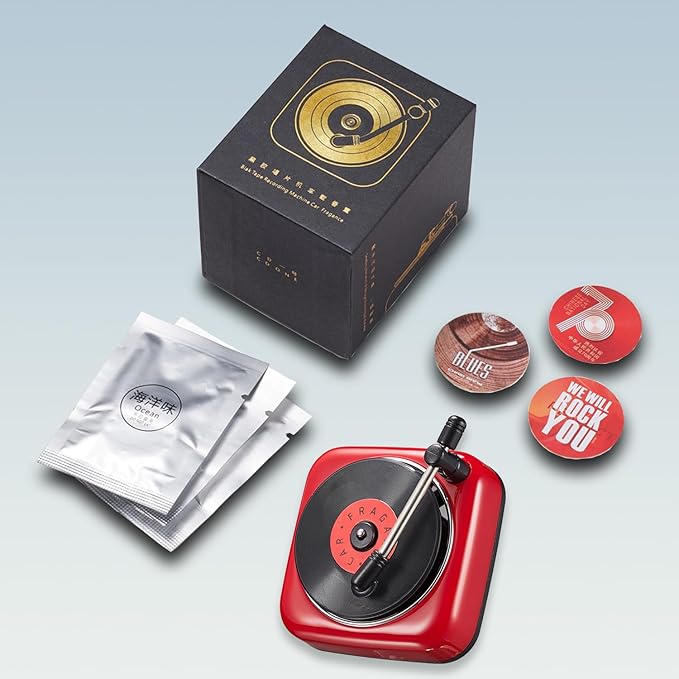 Car Record Player Air Diffusers Car Scents Air Freshener for Air Conditioning Outlet Clop Vent Clips Red, Mens Car Accessories