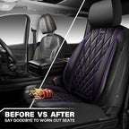 CAR PASS Piping Luxury Faux Leather Two Front Car Seat Covers, Waterproof Anti Slip Premium Automotive Seat Covers,Universal Fit for Suvs,Vans,Trucks, Armrest Airbag Compatible (Black and Purple)