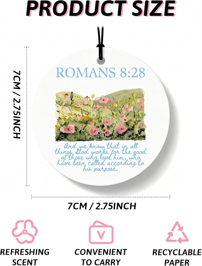 Blue Christian Round Car Air Freshener 4 Pcs, Coquette Blue Bow Bible Verse Religious Hanging Air Freshener for Cars Closet Drawer Books, Christian Girly Car Accessories Mirror Decor for Women