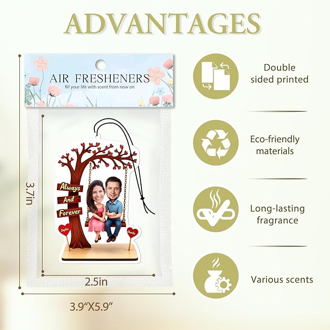 Personalized Valentine's Day Car Air Freshener with Pictures, I Love You, Drive Safe, Fun Couple Gift, Hanging 2Pack