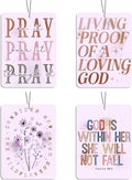 Christian Car Air Freshener 4 Pcs, Pink Inspirational Bible Quote Scented Hanging Decor for Women, Vehicles Home Church, Faith Based Mirror Gift