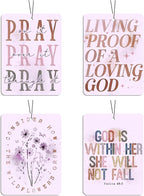 Christian Car Air Freshener 4 Pcs, Pink Inspirational Bible Quote Scented Hanging Decor for Women, Vehicles Home Church, Faith Based Mirror Gift
