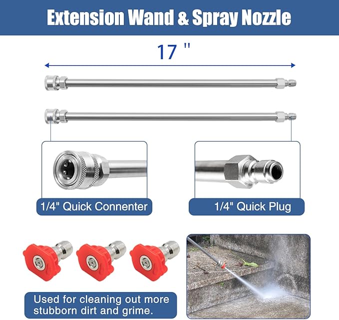 janz 17" Pressure Washer Surface Cleaner with 4 Wheels, 1/4" Quick Plug, 2 Extension Wands, 2 Replacement Nozzles and 3 Spray Nozzles, 4000 PSI