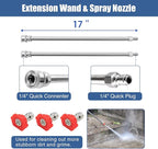 janz 17" Pressure Washer Surface Cleaner with 4 Wheels, 1/4" Quick Plug, 2 Extension Wands, 2 Replacement Nozzles and 3 Spray Nozzles, 4000 PSI