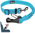 SlowTon Dog Seat Belt, Adjustable Dog Safety Belt Leash, 2 in 1 Latch Bar Attachment Dogs Car Seatbelt with Elastic Nylon Bungee Buffer, Reflective Nylon Belt Tether Connect to Dog Harness (Blue)