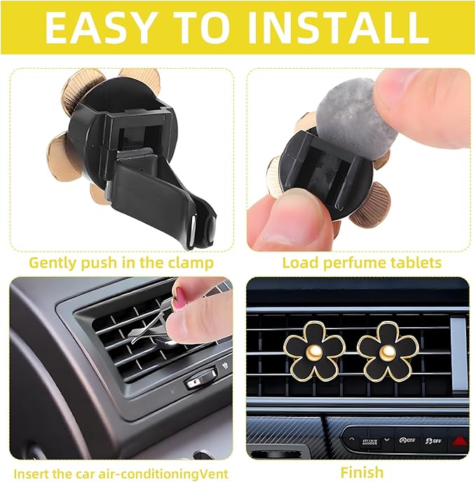 NBTEPEM 6 PCS Daisy Flower Air Vent Clip Car Decoration Accessories Air Conditioning Outlet Clip Car Air Freshener Clip Charm Car Interior Decor(3 cm, 3.3 cm, Black)
