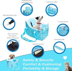 Cullaby Console Dog Car Seat - Portable Dogs Armrest Booster Seat for Small Dog, Anti-Collapse Pet Car Seat with Soft Cushion Safety Belt, Support Pet Up to 11lbs (Blue Daisy)