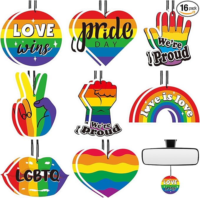 Batiyeer 16 Pcs Rainbow Gay Pride Air Freshener Funny Lgbtq Car Freshener Cute Scented Hanging Car Decoration Pride Accessories for Women Men Gift for Queer Lesbian Trans Gay