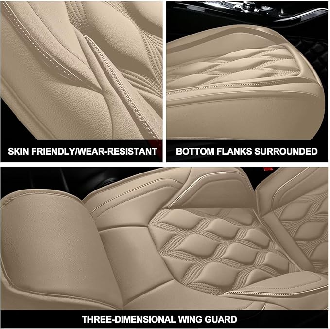 AOMSAZTO Car Seat Covers,2 Front Seats Custom Fit for Mitsubishi Outlander 2007-2025 2026,Leather Car Seat Cover Seat Cushion Protector,Airbag Compatible Waterproof Beige