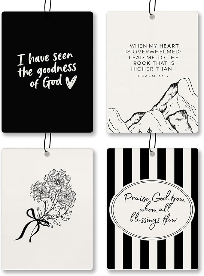 Black Christian Bible Car Air Freshener 4 Pcs - Floral Mountian Heart Christian Air Freshener Hanging Decor for Cars Closet Drawer Books, Black Bible Verse Car Accessories Mirror Decor for Women