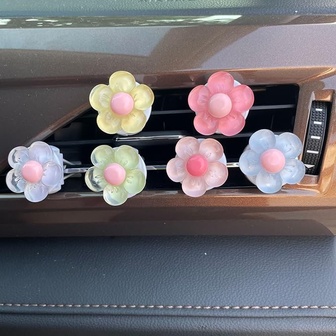 6 Pcs Daisy Flower Air Vent Clip Air Freshener Outlet Clip Charm Car Interior Decor Accessories for Women Girls Christmas Gifts Cute Car Decor for Girls Women