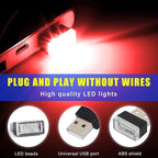 Augeny 4 PCS USB LED Car Interior Atmosphere Lamp, Plug-in USB Decor Night Light, Portable Auto Ambient Lighting Kit, Universal Vehicle Interior Accessories for Most Cars (White & Red)