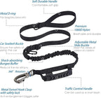 Hotsky Tactical Dog Leash Heavy Duty for Medium Large Dogs that Pull,4-6Ft Strong Bungee Shock Absorbing No Pull Dog Leash with Padded Double Handle and Car Seatbelt,Black