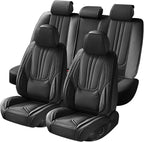 Car Seat Covers, Premium Leather Car Seat Covers, Waterproof and Breathable Seat Covers, Universal Car Seat Protector Fit for Cars, Trucks, SUVs, Pick-ups (Black, FullSet)