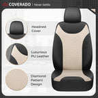 Coverado Front and Back Seat Covers, 5-Pack Universal Seat Covers for Cars, Leather & Fabric Splicing Design Car Seat Protectors, Waterproof Auto Seat Cushions Universal for Vehicles, Black & Beige