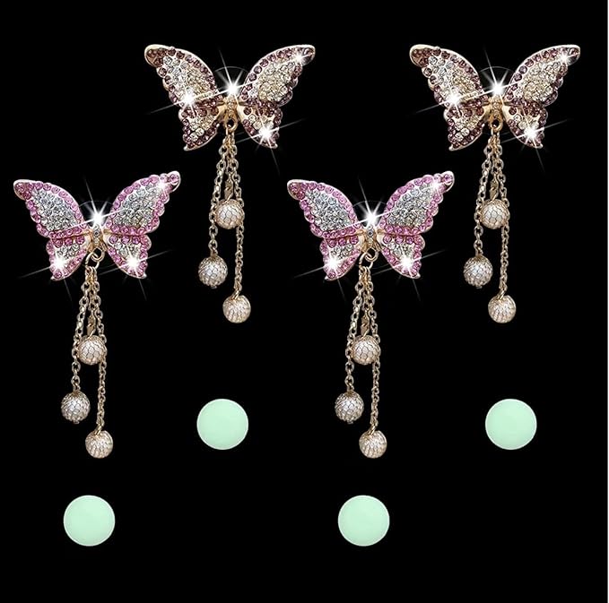 4Pcs Bling Butterfly Car Aromatherapy Air Vent Clips,Diamond Pearl Pendant Butterfly Air Fresheners Vent Clips Cars Decoration Cars Interior Decor Bling Car Accessories for Women, Interior Accessories