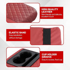 Car Center Console Armrest Pillow, 13.19"×7.87" Leather Car Arm Rest Cover, Memory Foam Auto Armrest Cushion with Cup Holder Phone Slot, Universal Vehicle Middle Console Cushion Pad (Wine Red)