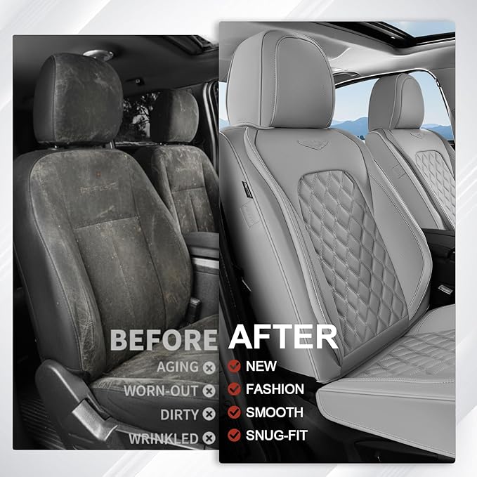 Coverado Front Seat Covers, Waterproof Nappa Leather Dust-Proof Protectors, Universal Fit for Most Vehicles, Anti-Scratch Seat Covers for Sedans, SUVs, Pickup Trucks – Gray