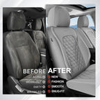 Coverado Full Set Car Seat Covers, Luxury Faux Leather Waterproof Seat Covers, Gray Car Seat Protectors, Universal Fit, Leather Seat Cushions for Cars-Gray