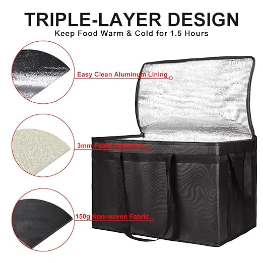 CIVJET 2PK Insulated Food Delivery Bag, XXX-Large Insulated Grocery Bags, Cooler bags, Food Carrier Catering Bag, Commercial Food Warmer bag for Delivery Drivers, Black