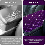 Bling Car Center Console Cover, Soft Fluffy Armrest Seat Box Cushion Pad, Crystal Diamond Arm Rest Protection Mat, Automotive Interior Decoration Accessories for Most Vehicles (Purple)