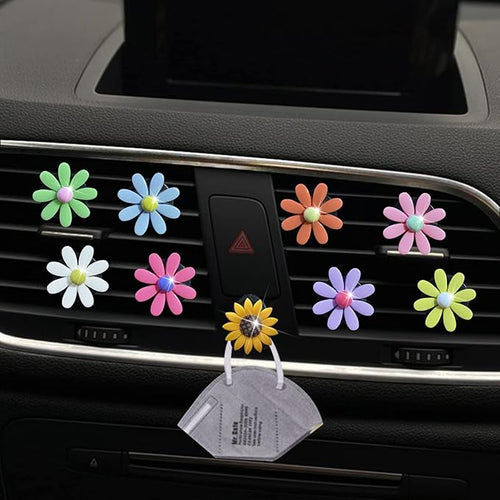 8 Pcs Daisy Air Vent Clips, Cute Flower Car Air Fresheners Vents Clips Car Diffuser Vent Clips Glam Car Interior Decor Charm Cute Daisy Car Decoration Car Accessories for Women+Sunflower Mask Hook (Mix)