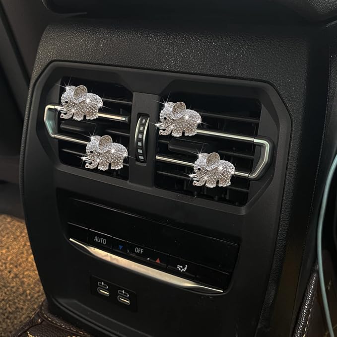 Bling Elephant Air Vent Clips, 4 Pcs Crystal Elephant Car Air Fresheners Vent Clips Diffuser Vent Clip Rhinestone Diamond Car Decoration Interior Decor Bling Accessories for Women