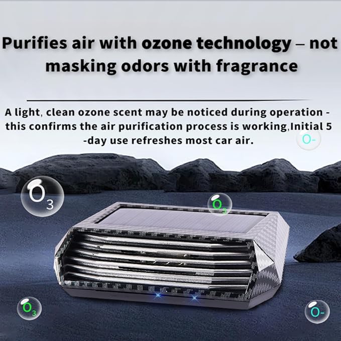 Solar-Powered Car Air Purifier with USB Charging & Ozone Odor Elimination - Portable HEPA Filter-Free Ionizer for Pet Odors, VOCs - Compact, Silent, Best for Car Use (8813 carbon fiber)