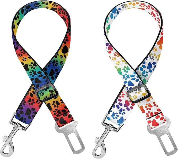 Cute Design 2-Pack Set Adjustable Pet Cat Dog Car Seat Belt, Adjustable Buckle Pet Car Harness Fabric Lanyard from 22 to 38 Inches Seatbelt Leash (Psychedelic Dog -Two Piece in one Set)