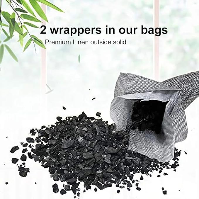 Activated Charcoal Air Purifying Bag (10 Pack 75g Each) Bamboo Charcoal Odor Absorber Air Freshener for Shoes, Closet, Car, Black