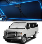 Windshield Sunshade for Ford Econoline E-Series Van & Motorhome E-150 E-250 E-350 E-450 1992-2026 – Upgraded Double-Layer Design, Mirror Cut-Out, Blocks 99% UV Rays, Ford E-Series Windshield Sun Shade