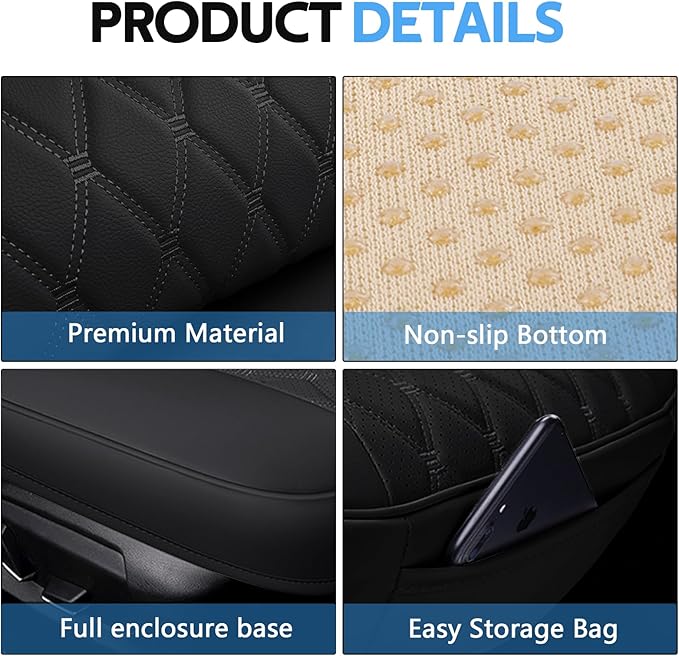 wuyaoyao Leather Car Seat Bottom Covers, Anti-Slip Front Seat Covers for Car, Auto Seat Cover Cushion Pad, Full Wrap Bottom Auto Seat Protector with Pocket Suitable for Most Vehicles (Black)