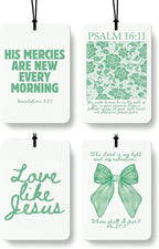 Green Christian Car Air Freshener 4 Pcs, Girly Pink Bow Floral Religious Hanging Air Freshener for Cars Closet Drawer Books, Cute Preppy Christian Car Accessories Mirror Decor for Women