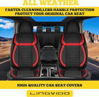 LINGVIDO Full Set Car Seat Covers, Faux Nappa Leather, Airbag Compatible and Waterproof Protectors for Sedans SUVs, Breathable Interior for Active Families, Pets, and Commuters (5 Seats, Black/Red)