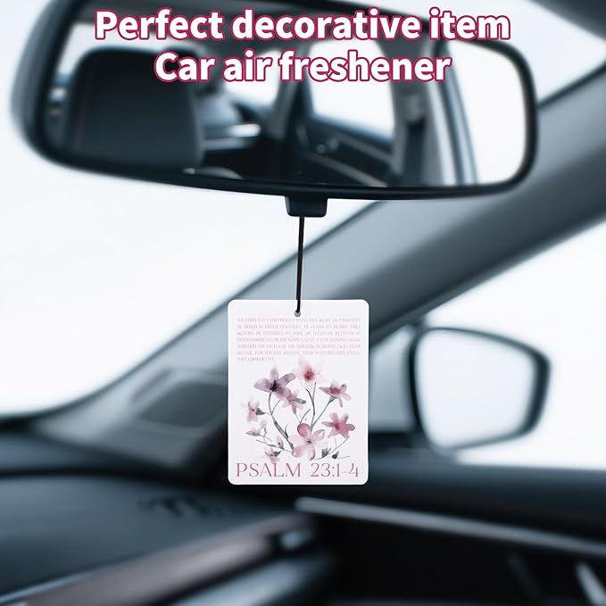 4pcs Pink Christian Car Air Freshener, Cute Floral Cherry Jesus Christian Hanging Car Scents Diffuser Freshener Religious Hanging Decor Gifts for Women Girls Closet Drawer Auto Accessories (4 Styles)