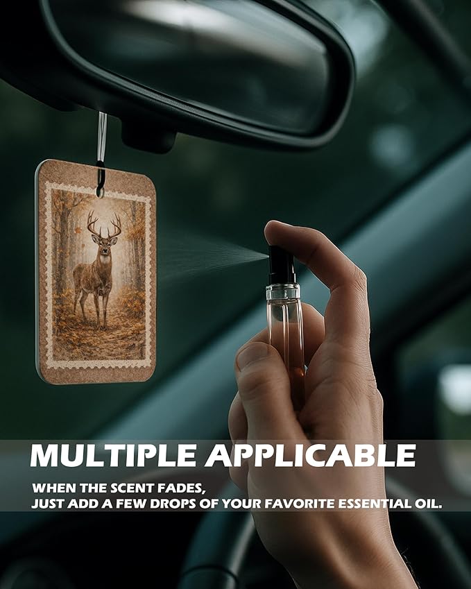 Vintage Rustic Wildlife Citrus Car Air Freshener 4 Pcs, Deer Duck Hunting Dogs Hanging Air Freshener for Cars Cabin Bathroom Books Decor, Lake House Accessories Gifts for Women Men