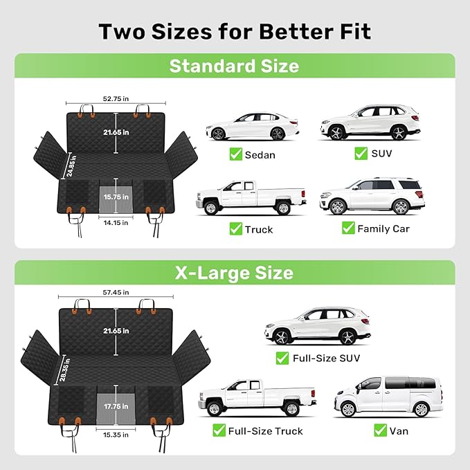 Zanch 2025 Upgraded Dog Car Seat Cover, 450 lbs Heavy Duty Hard Bottom, Waterproof & Anti-Scratch Back Seat Protector, Nonslip Pet Hammock Extender for Mid SUVs, Trucks, Standard-Black