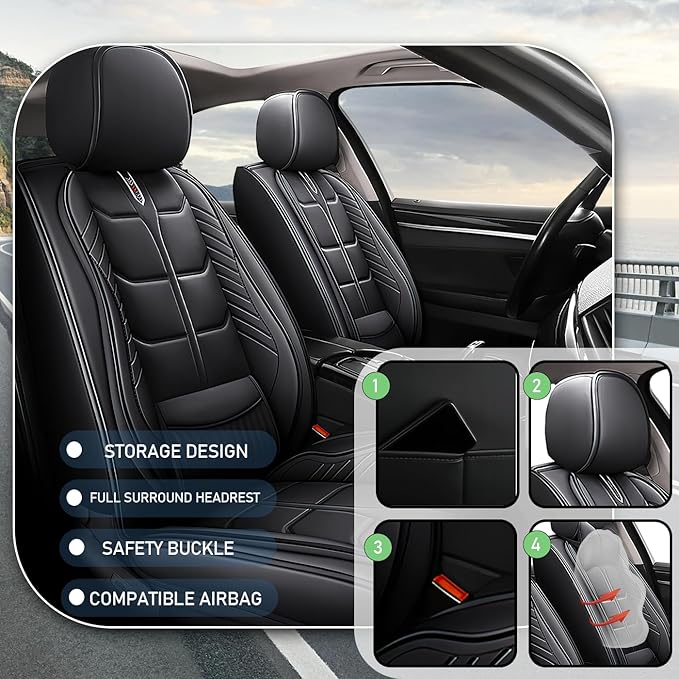 Leather Car Seat Covers Fit for Toyota Avalon Hybrid 2013-2024, 5 Seater Car Seat Cover, Premium Waterproof, Scratch Resistant Car Interior Accessories (Full Set Black)