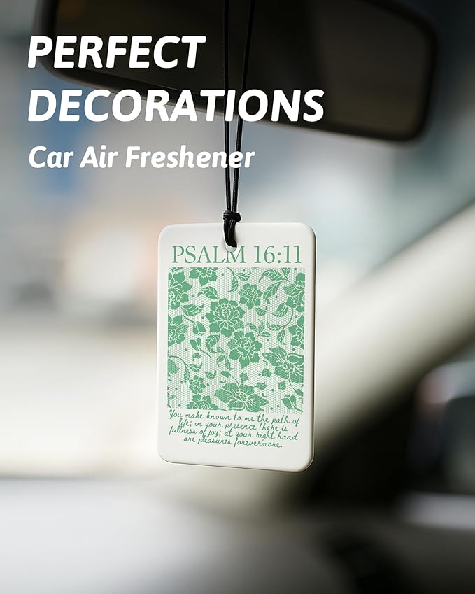 Green Christian Car Air Freshener 4 Pcs, Girly Pink Bow Floral Religious Hanging Air Freshener for Cars Closet Drawer Books, Cute Preppy Christian Car Accessories Mirror Decor for Women