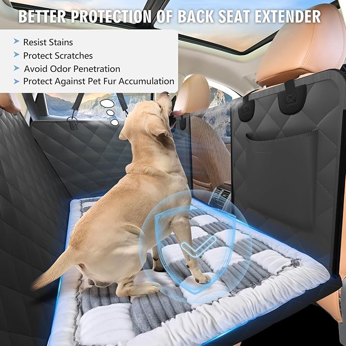 Backseat Dog Bed Non-Slip, Dog Bed for Car Back Seat Soft and Comfortable, Back Seat Pet Bed Mat for Travel, Pet Car Blanket for Backseat Extender and Seat Covers 51"X 23.5" Light Grey & White