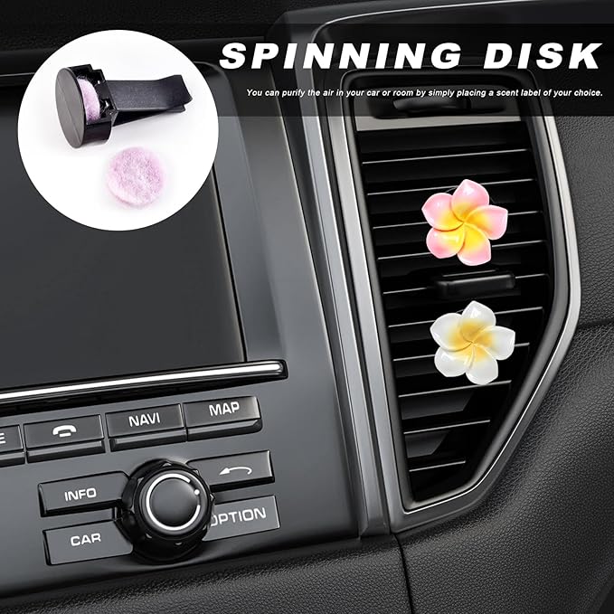 2PCS Flower Car Air Vent Clips, Cute Plumeria Automotive Air Fresheners Vents Clips Decoration, Girly Flower Auto Perfume Diffuser Decor Charm for Women (White+Pink)