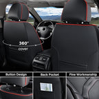 Coverado Seat Covers, Car Seat Covers Front Seats, Nappa Leather Seat Covers for Cars, Waterproof Car Seat Protector with Lumbar Support, Front Seat Covers Universal Fit for Most Cars (Black&Red)
