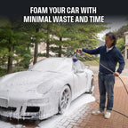 Active Foam Cannon with ¼ inch quick connector for Electric and Gas Pressure Washers. Wide-mouth bottle and variable spray to generate thick snow foam spraying for home DIY car wash & detailing.
